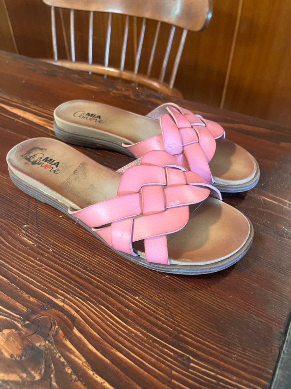 MIA Pink Woven Slide Mules